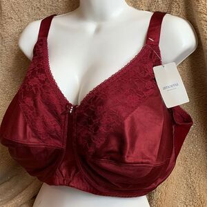 Amoena Nancy SB Lace Trim Wireless Unlined Full Coverage Bra 52D Burgundy